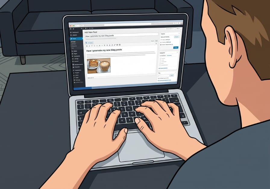Vector-style illustration of someone working on their WordPress blog